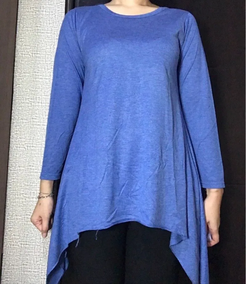 Asymmetrical Tunik Denim Blue Long Sleeve Loose photo 1