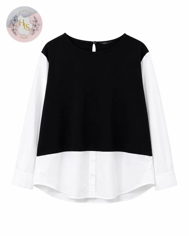 Blouse wanita perempuan remaja corak warna putih white biru  photo 1