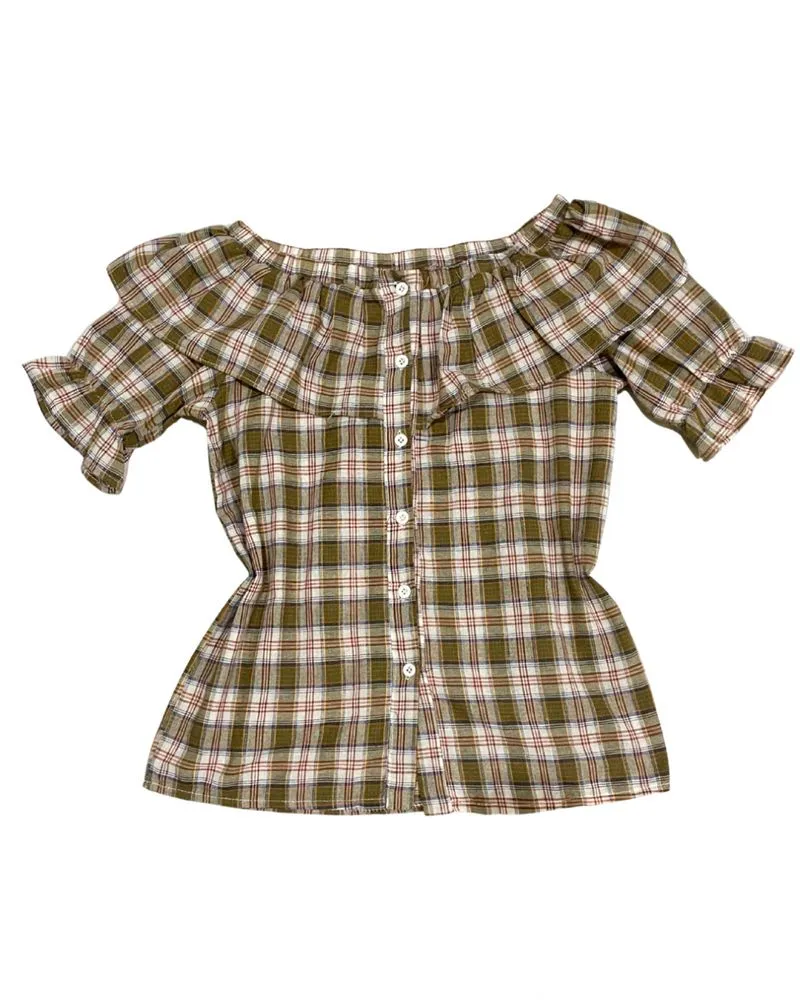 olive plaid sabrina blouse  photo 1