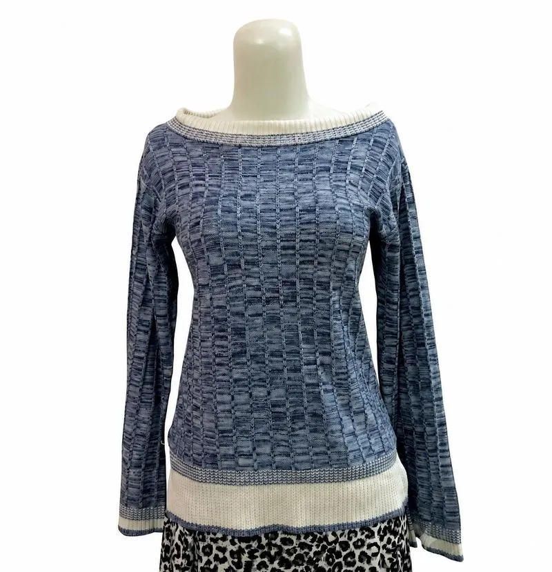 Atasan Rajut Y2K Vintage Blue Marled Waffle Knit Slim fit photo 1
