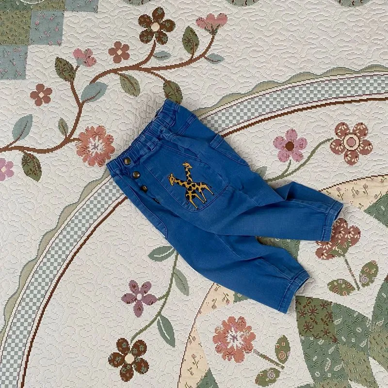 Soft jeans anak denim blue bebedepino jerapah lucu photo 1