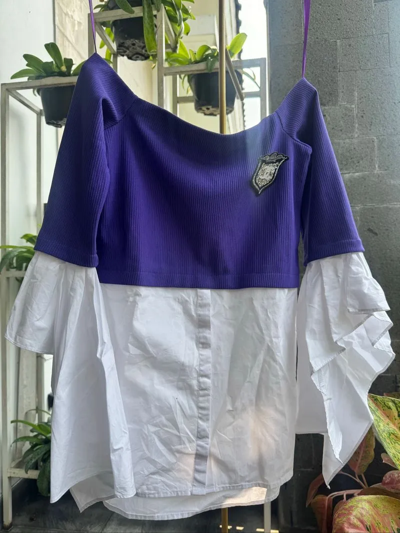 Atasan sabrina warna ungu dan pink photo 1