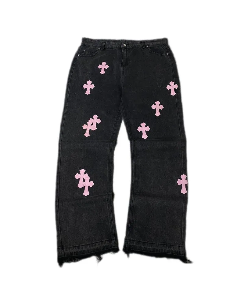 Chrome Hearts Streetwear Y2K Jeans Pria pink black photo 1