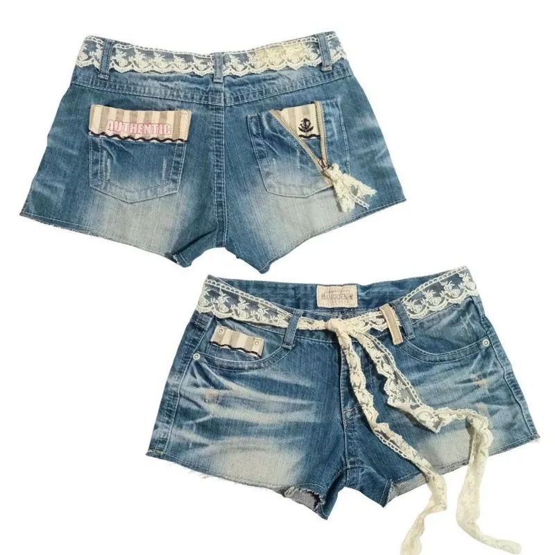 denim | pants mini lace brokat renda jeans celana pendek photo 1