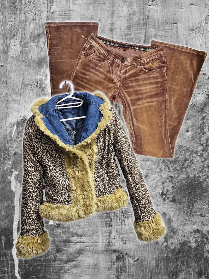 One Set Double Sided Fur Jacket + Flare Jeans (more in desc) photo 1