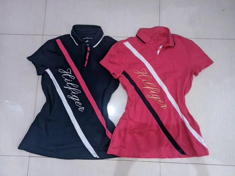 buy 1 get 1!y2k tommy hilfiger navy & pink couple polo shirt photo 1