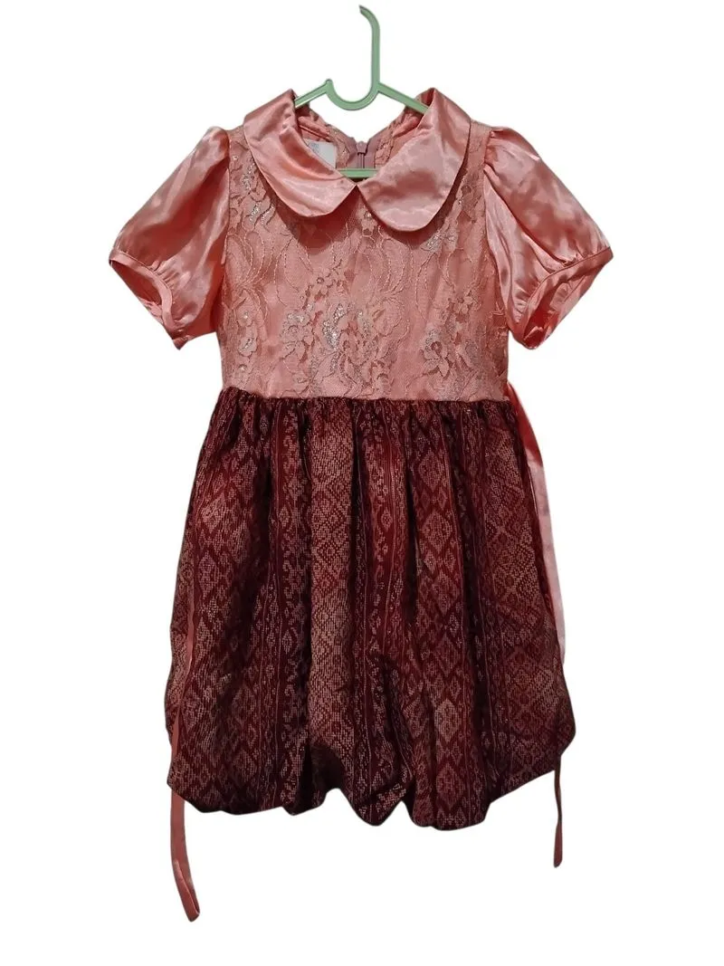 Dress pesta anak warna peach marun kombinasi brokat photo 1