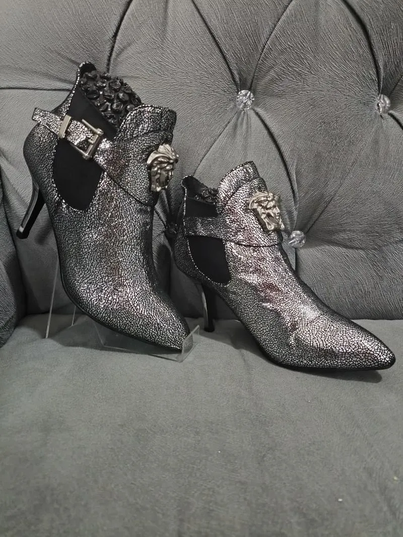 Versace Head Ankle Boots Original Silver Metallic photo 1