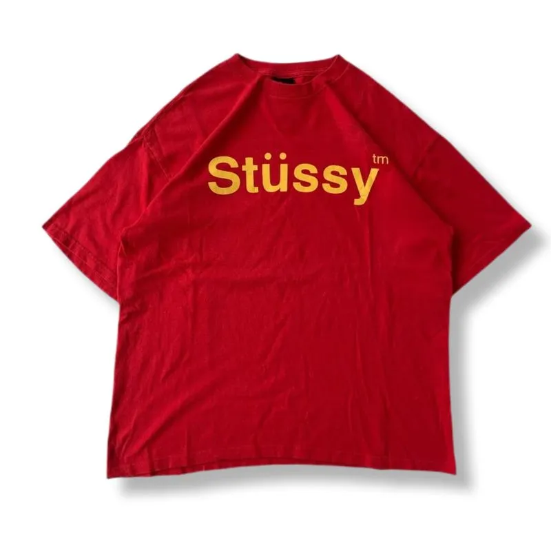 VINTAGE STUSSY RED & YELLOW T-SHIRT | KAOS | HNTR photo 1
