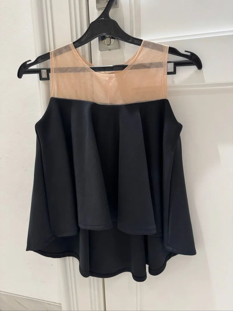 Black satin Top with tulle shoulders photo 1