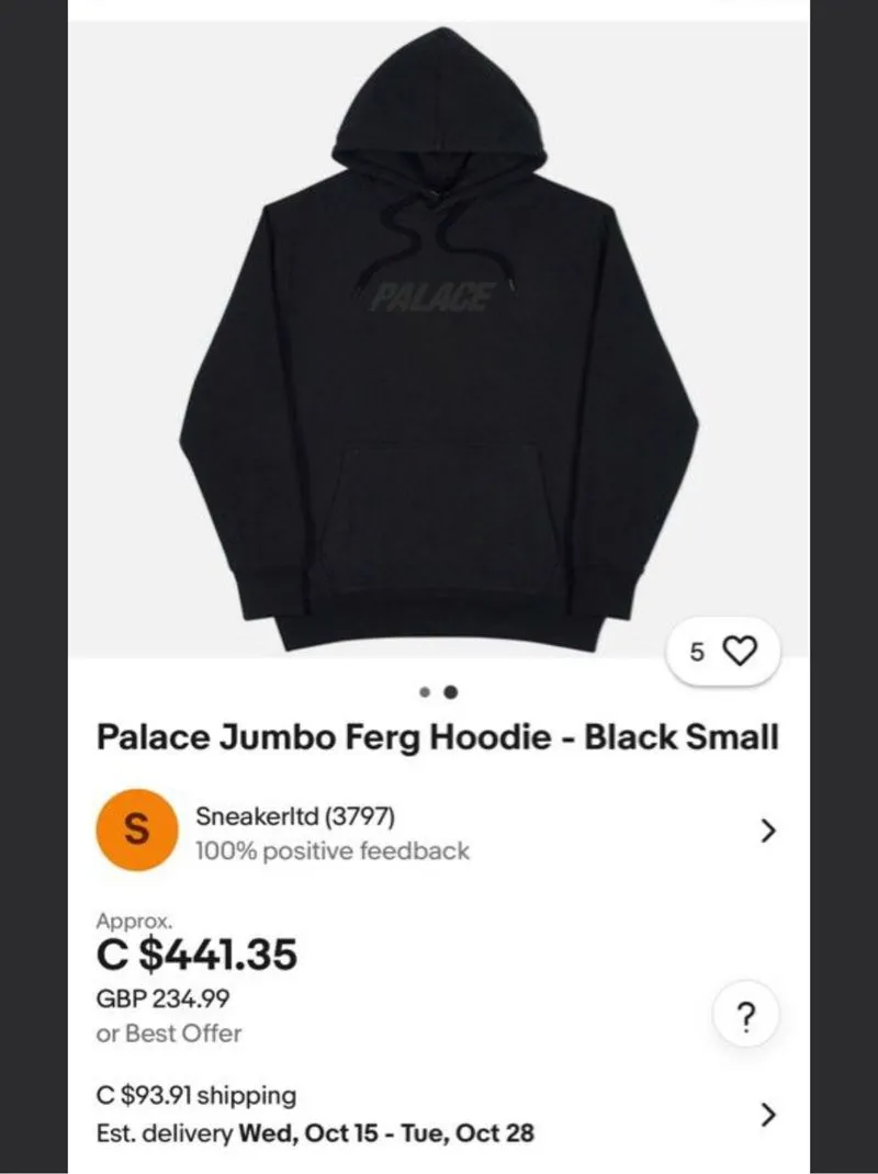 PALACE London Jumbo FERG Hoodie Black on Black - Preloved