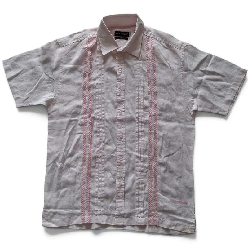 Hush Puppies Linen Shirt Original Putih Bordir Pink Lengan P photo 1
