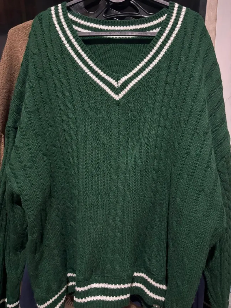 sweater cable knit vneck boxy big size photo 1
