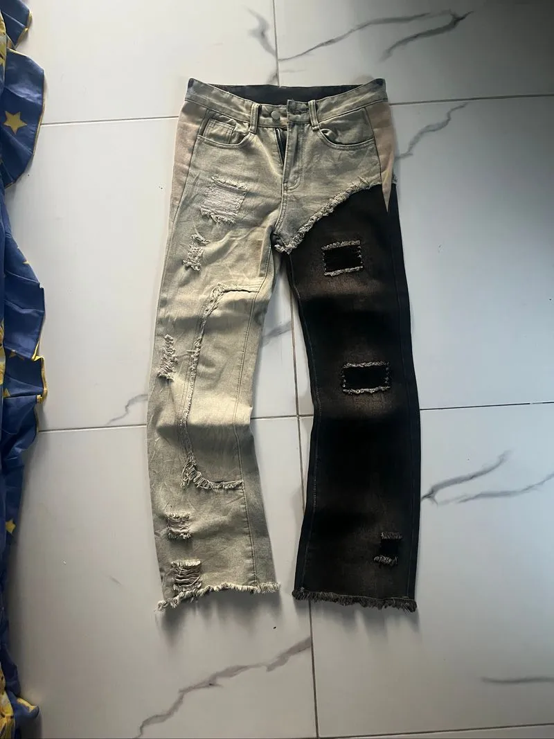 TWO COLOR BOOTCUT RIPPED JEANS photo 1