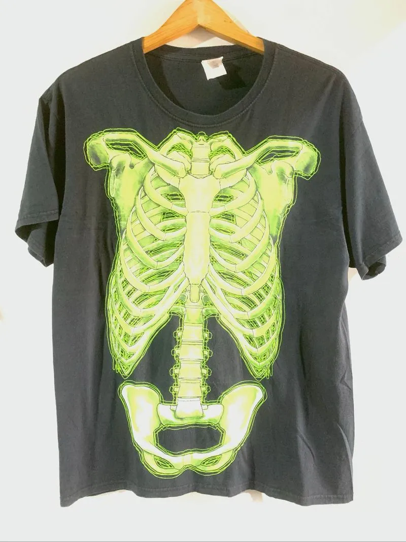 Vintage Neon Green Skeleton Rib Cage Graphic Emo Cyber Grung photo 1