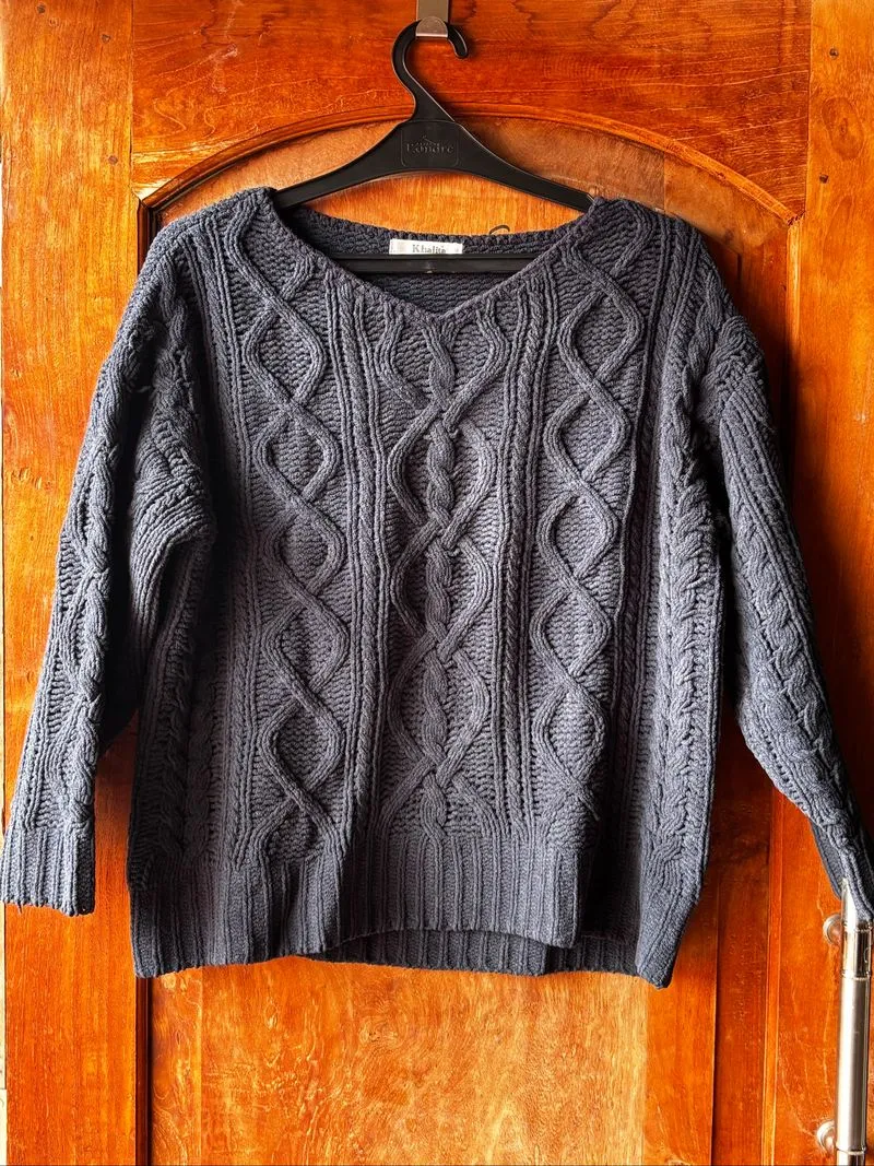 Charcoal V-Neck Cable Knit Sweater photo 1