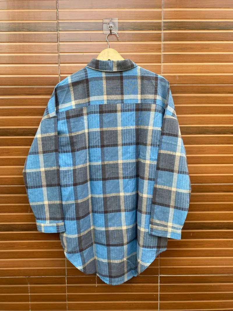 Kemeja blouse tunik kotak kotak katun oversize LD 122 cm photo 1