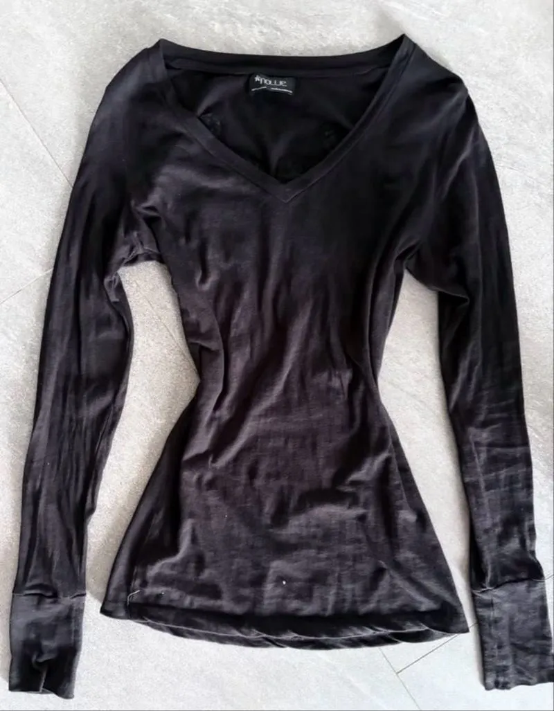 Black wings lace v neck emo grunge y2k long sleeve top photo 1