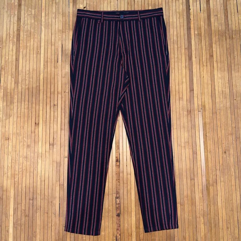 ZARA MAN SLIM FIT STRIPED DARK NAVY RED WHITE TROUSERS PANTS photo 1