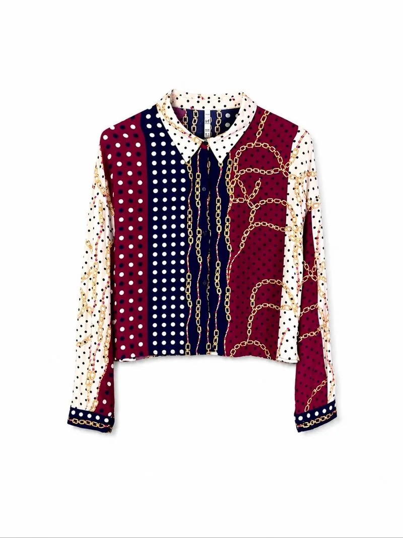 Zara Baroque Gold Chain Polkadot Boxy Shirt Red Navy White photo 1