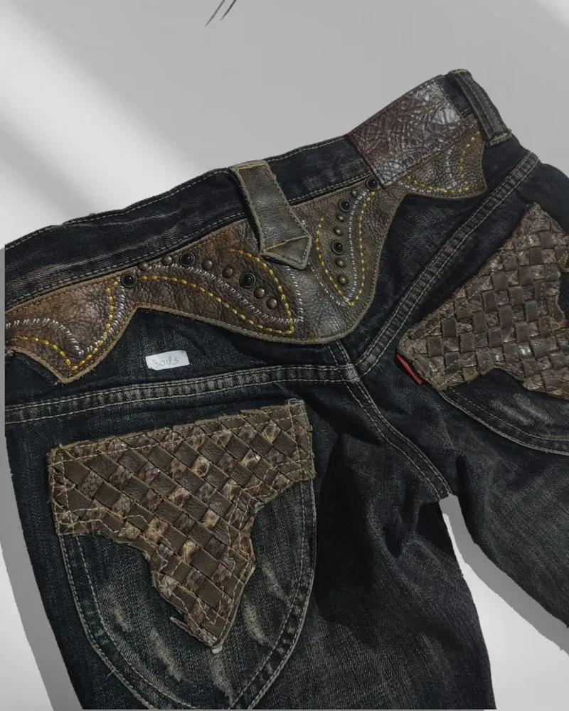 小物 00s tornado mart python studs leather Tornado Mart Python Western stud Flared jeans - Preloved