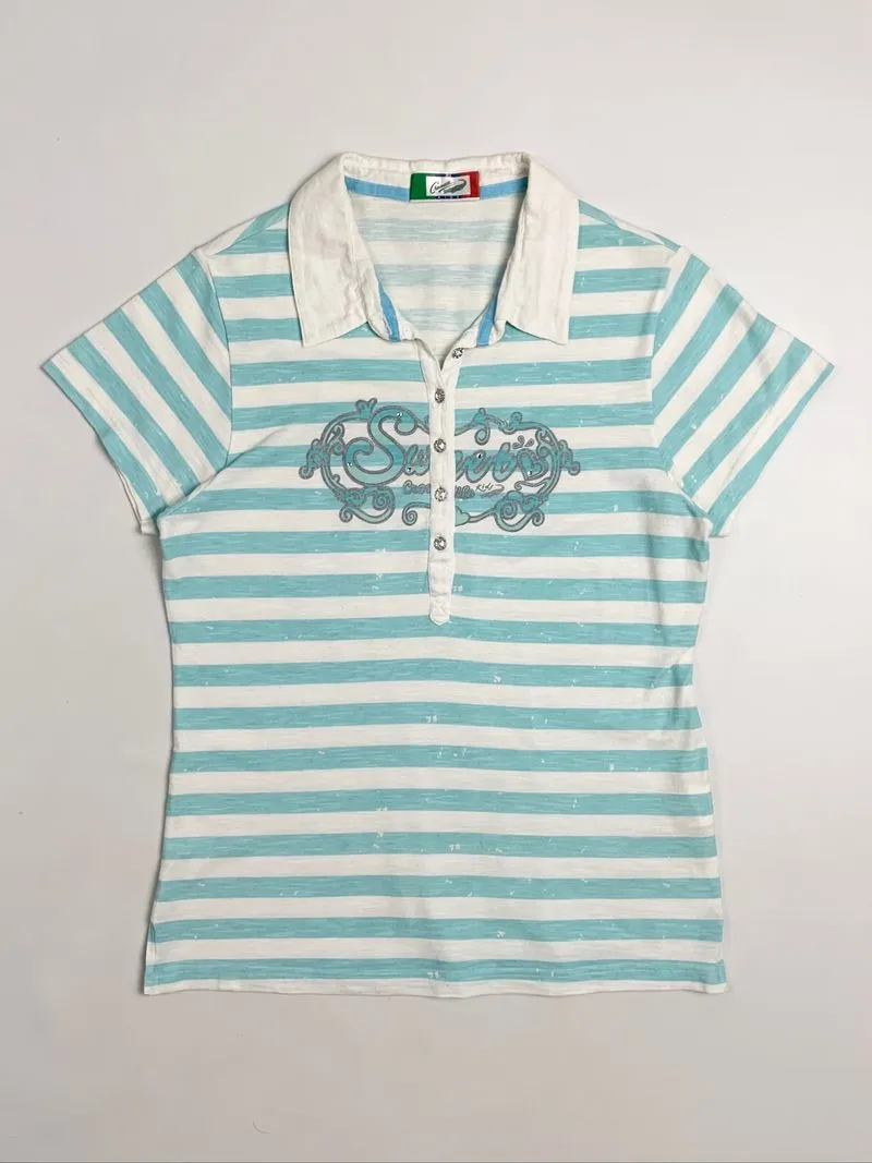 Y2k Crocodile Polo Tee Stripe Sweet Graphic photo 1