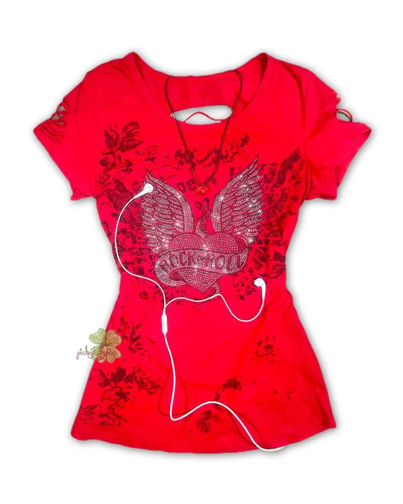 Y2K Emopunk Angel's heart Stud Distressed Top photo 1