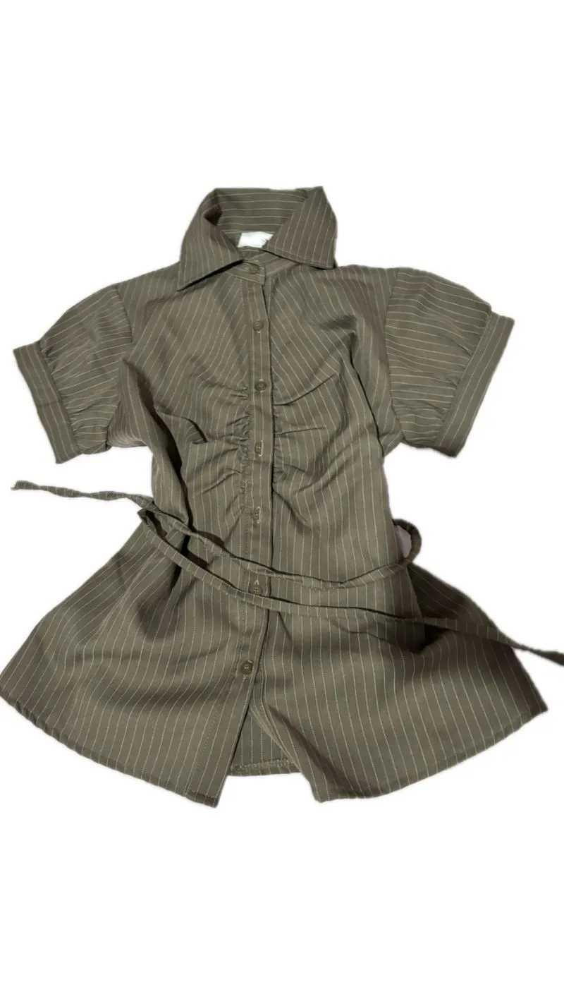 Olive Pinstripe Ruched Tie-Waist Blouse from Essi photo 1