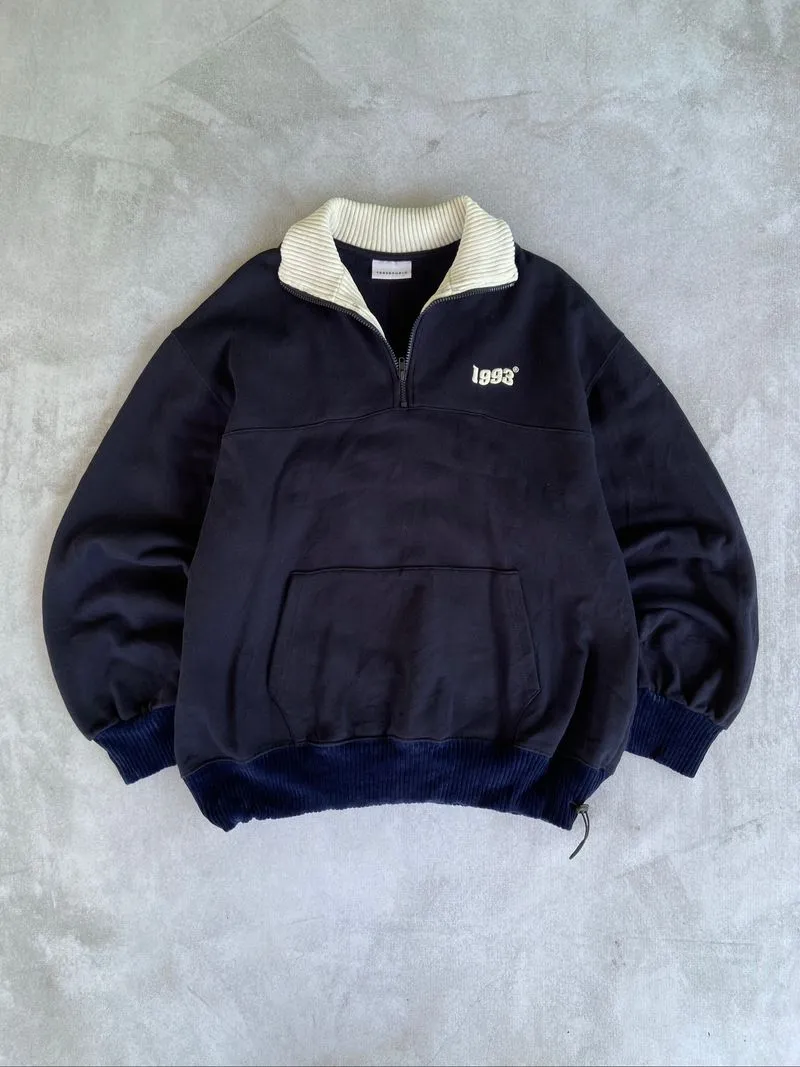 1993 studio Half Zip Up Navy collar corduroy sweatshirt photo 1