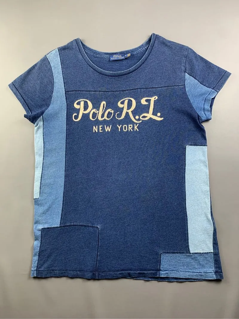 PRL Indigo Patchwork Embroidered Logo Tee (M to L) photo 1