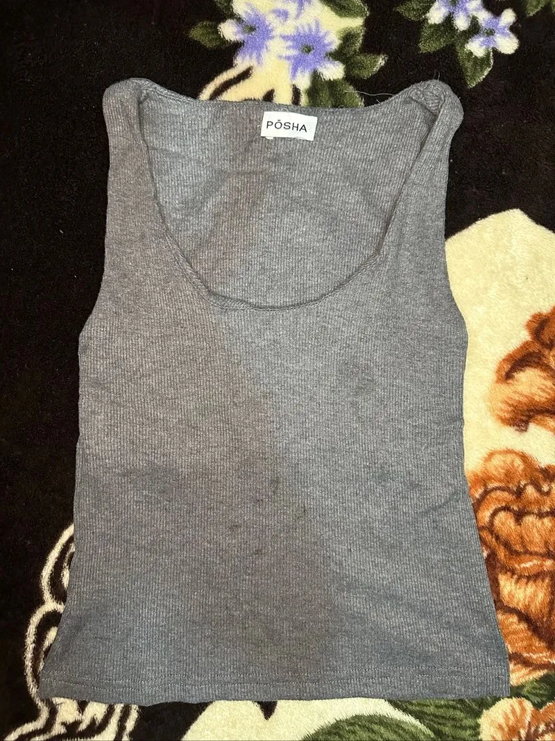 Y2K Minimalist Cami top Wanita gray photo 1