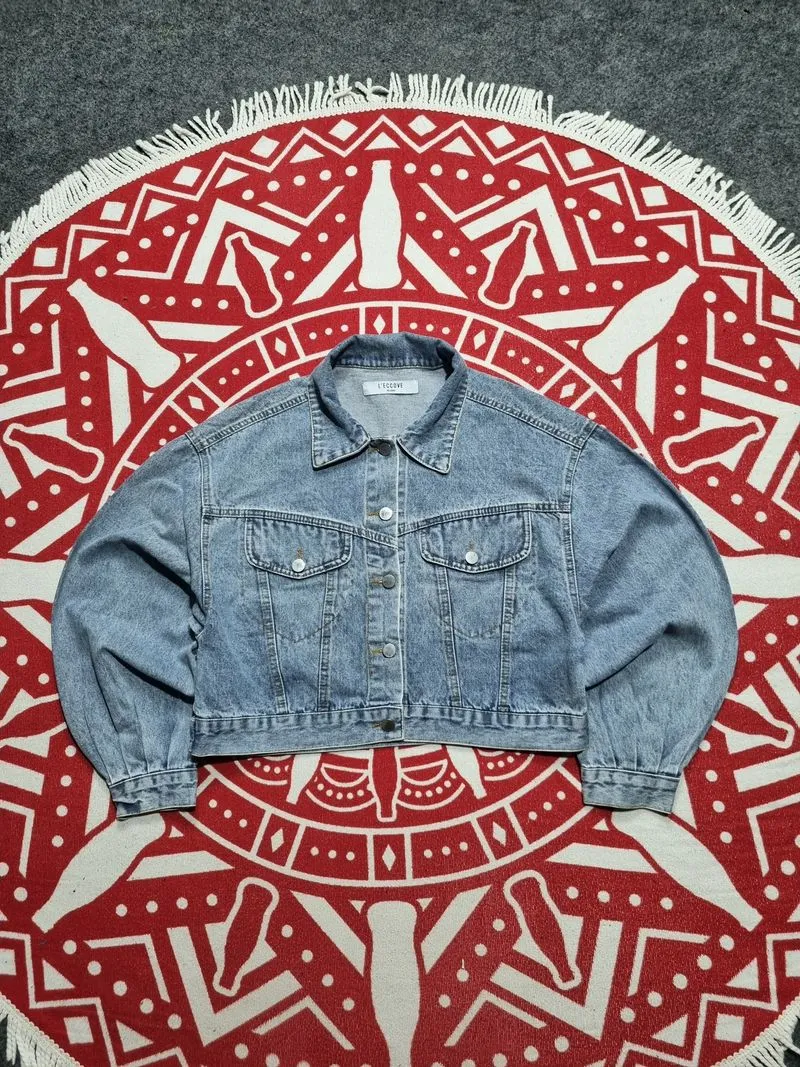 Croptop denim jacket l'eccove lengan balon photo 1