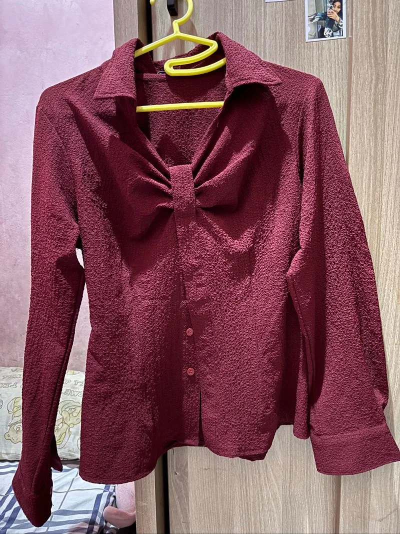 Atasan wanita fitted slim flt tekstur maroon photo 1