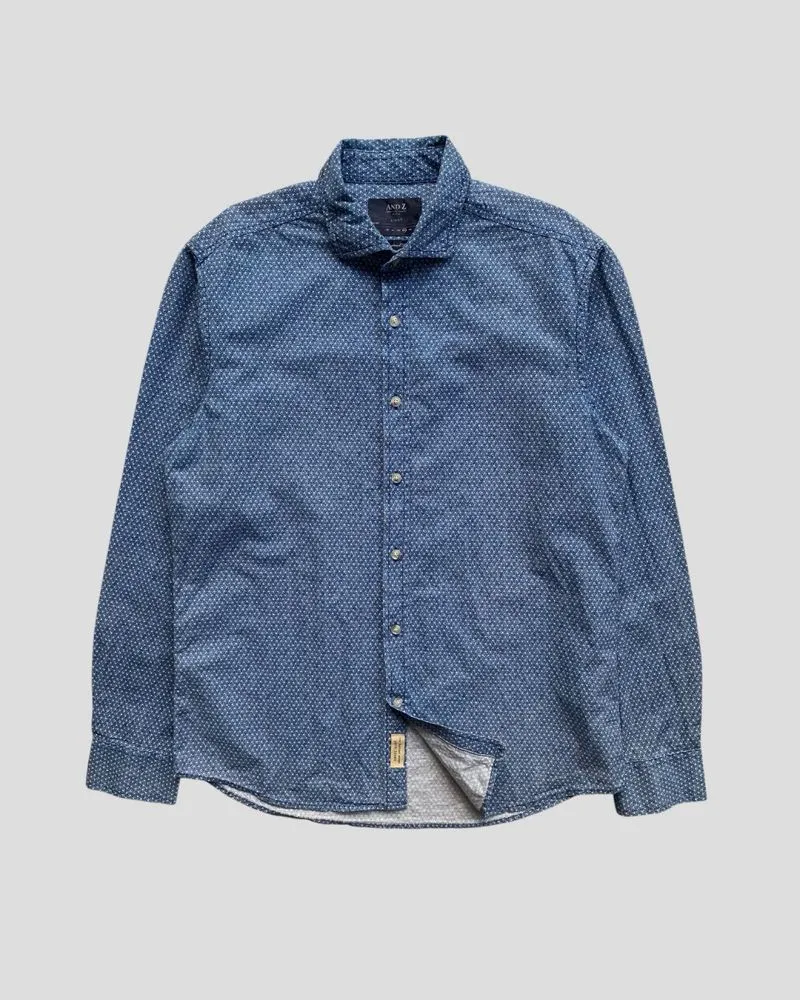 Ziozia Indigo Blue Geometric Shirts Longsleeve Casual Mens photo 1