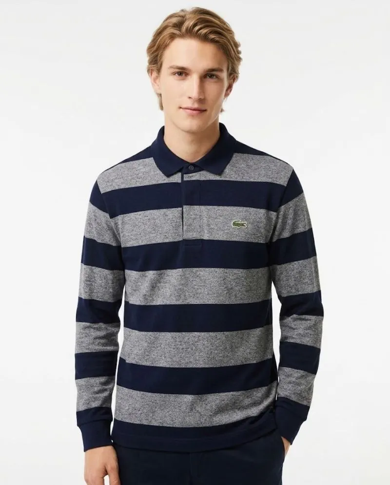 Kaos polo long Sleeve Lacoste Striped black colour Size M photo 1