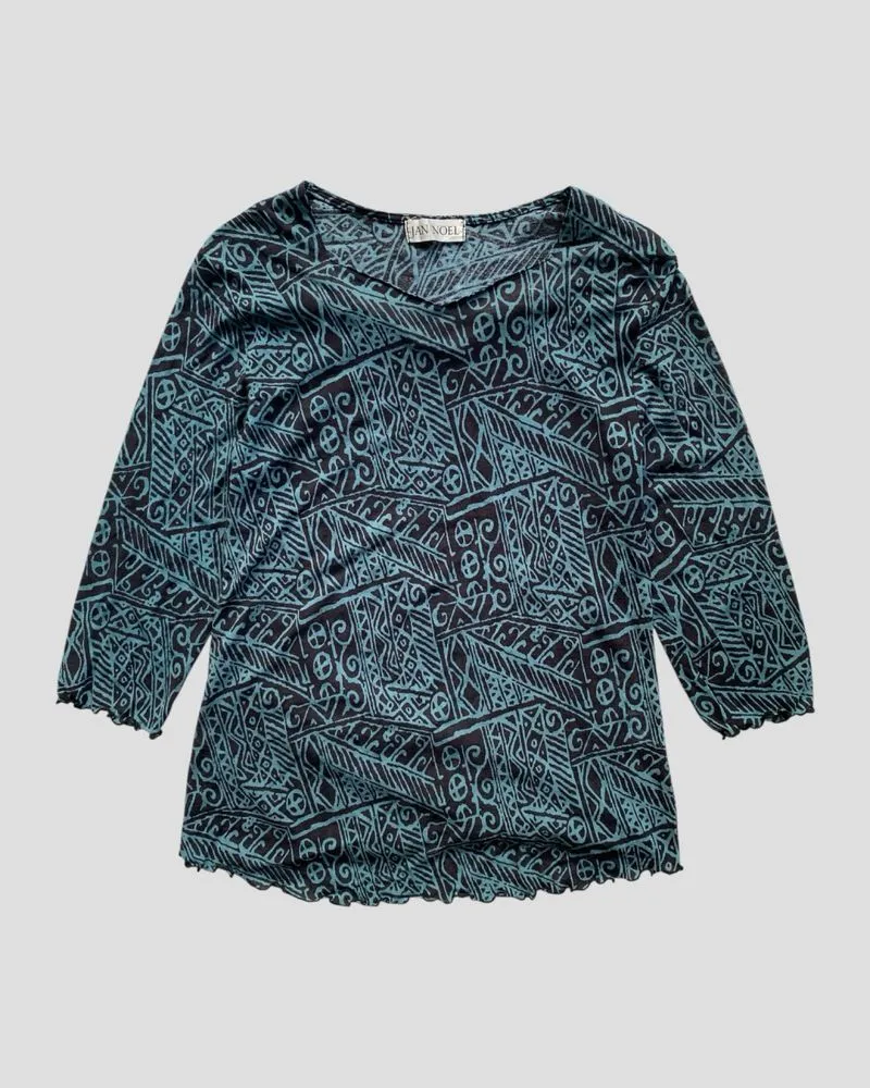 Jan Noel Vintage Geometric Abstract Blouses Green Black photo 1