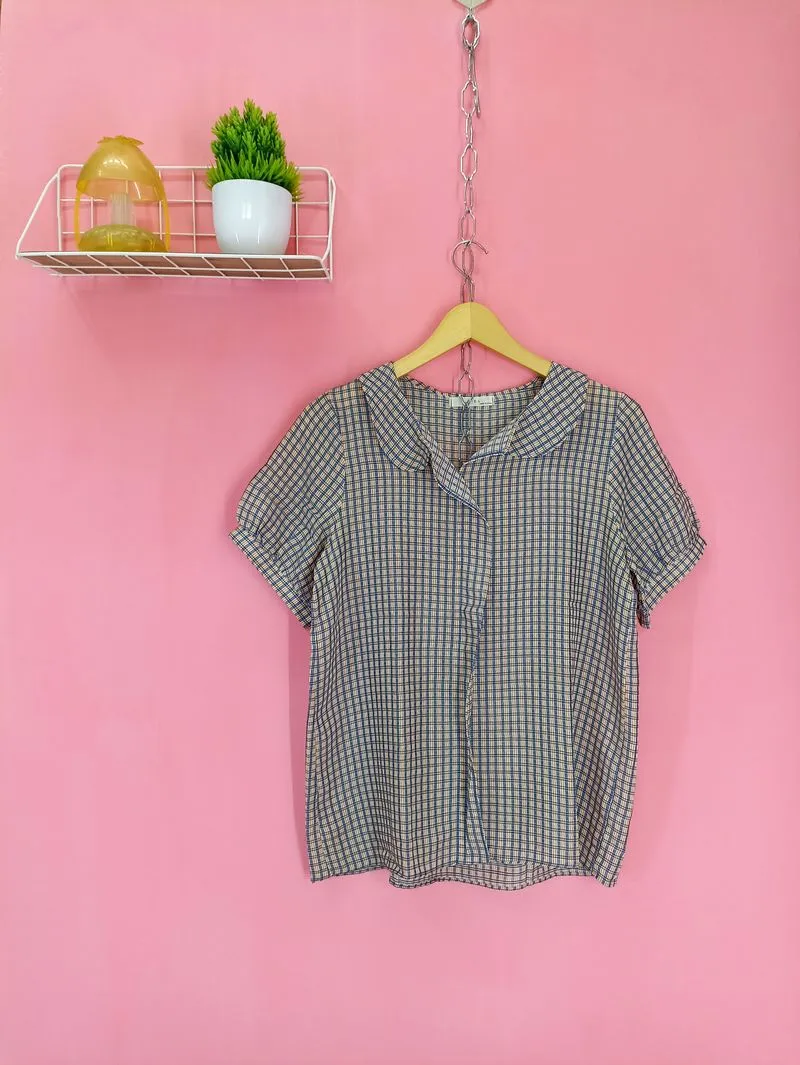 Vintage Luxury Blouse Wanita blue yellow photo 1