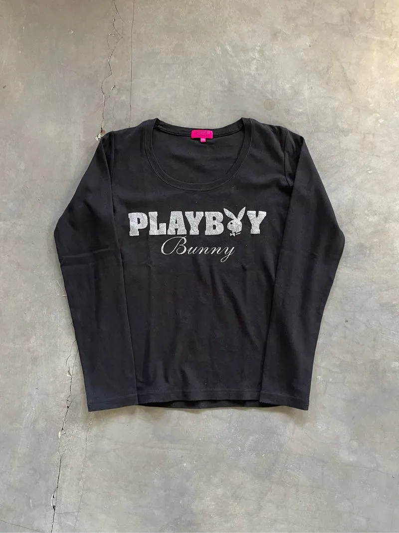 Y2k Gothic Gimmick Playboy Bunny Gliter Graphic Long Sleeve photo 1
