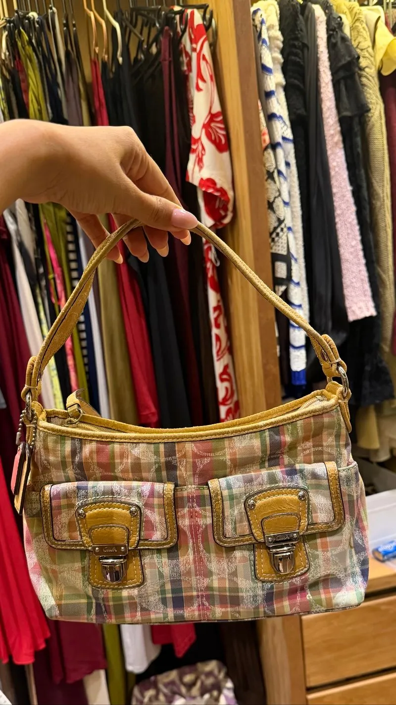 Coach Poppy Daisy Madras Tartan Plaid hobo bag with distinct photo 1