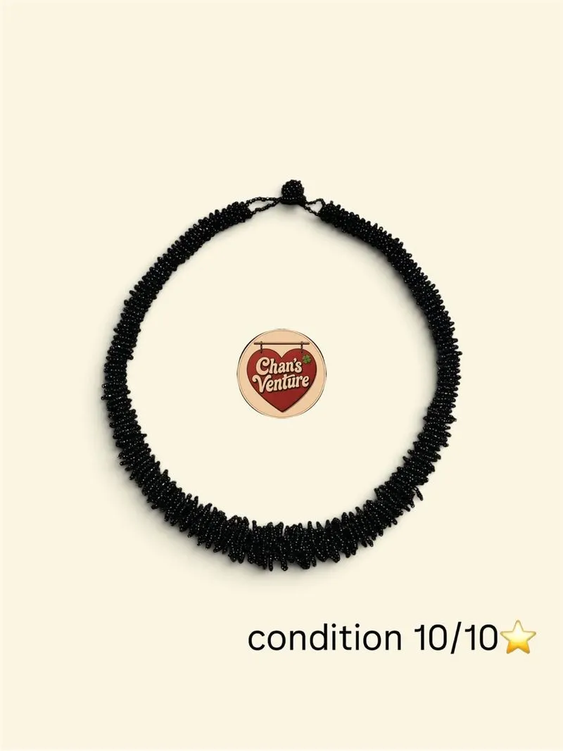 Black Beaded Fringe Collar Necklace photo 1