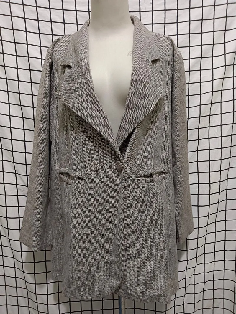 Blazer wanita motif herringbone abu-abu merk VYN CHIE photo 1