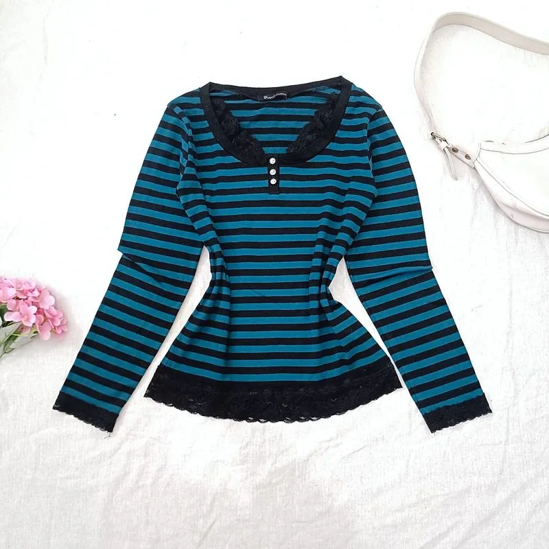 Regard Caressant Stripe Lace Top Grunge Gothic Y2K Size M photo 1