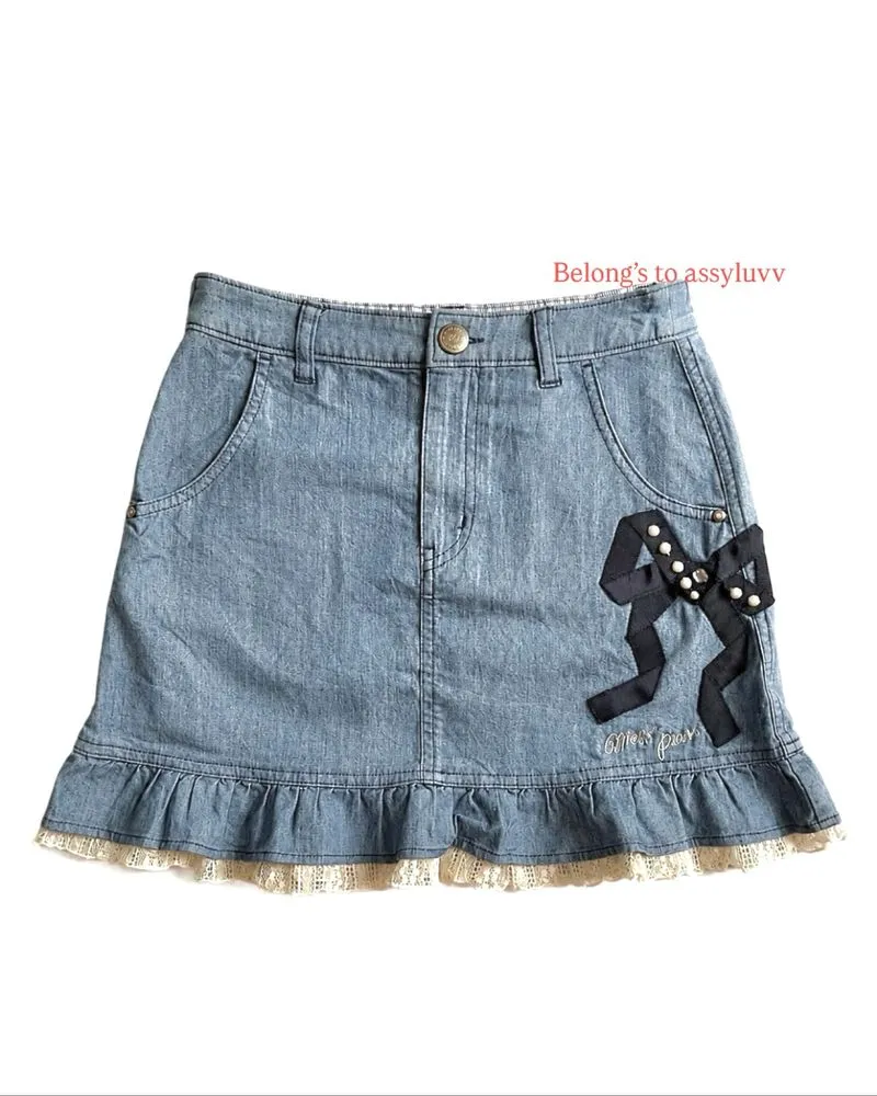 Mezzo Piano Denim Skirt Coquette Y2K Ruffle Lace photo 1