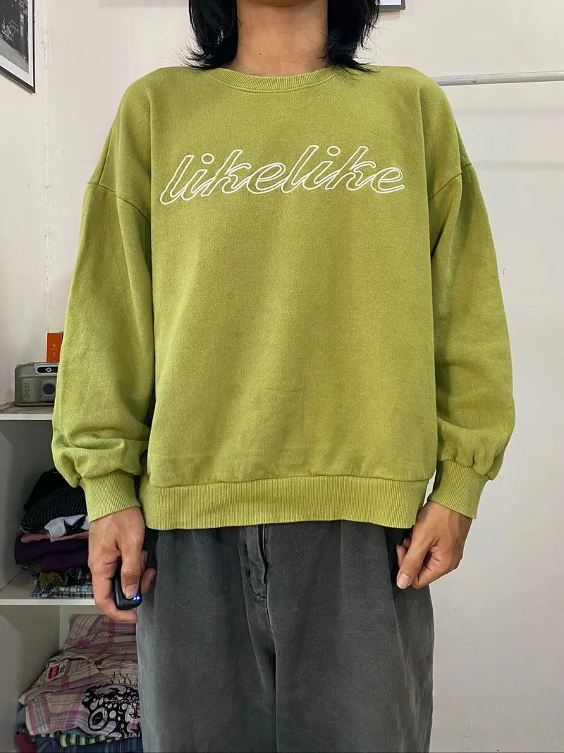 Sweatshirt boxy oversized lemon green simple bordir like lik photo 1