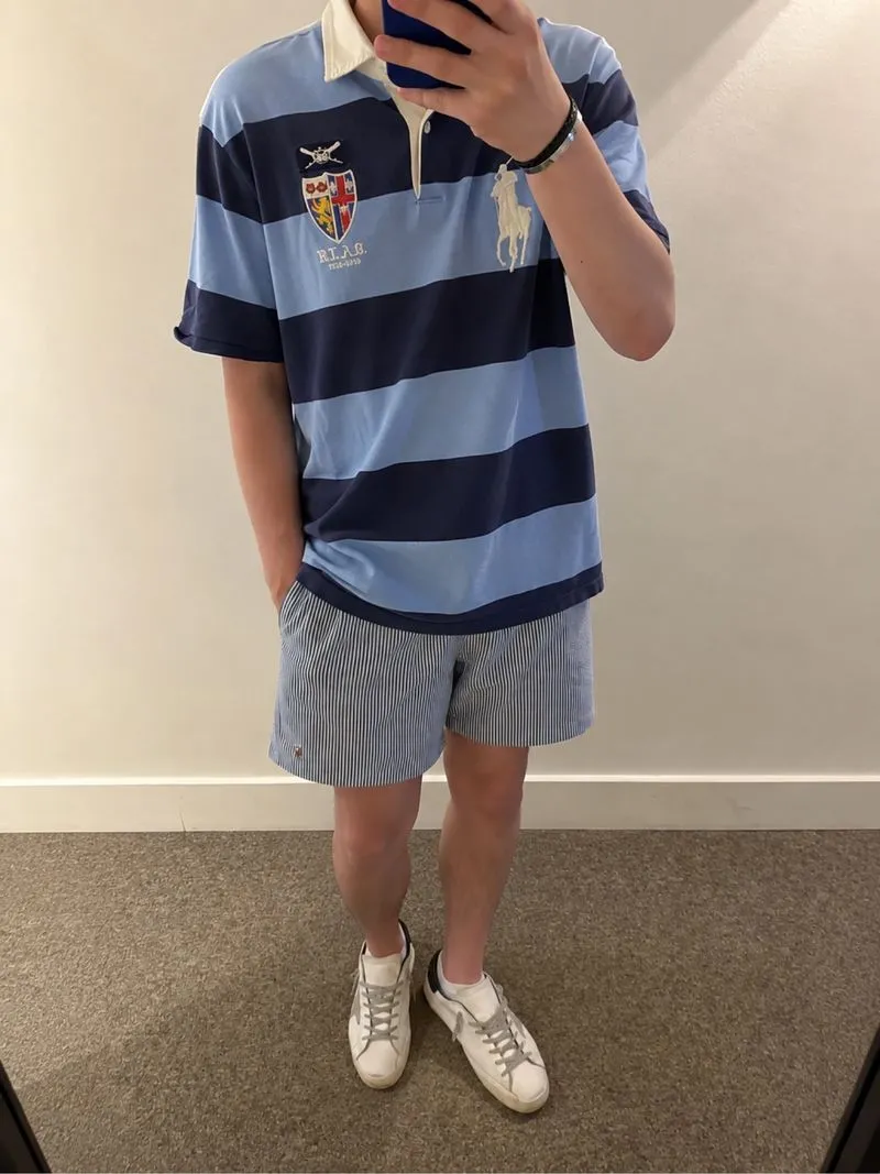 Vintage 00s Polo Ralph Lauren Rugby Blue Striped Polo Shirt photo 1