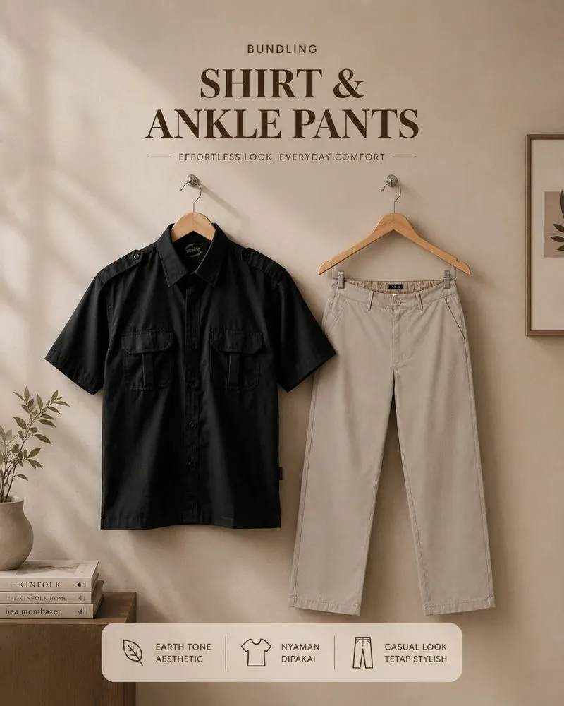[PAKET BUNDLING] Kemeja Navy dan Celana Krem photo 1