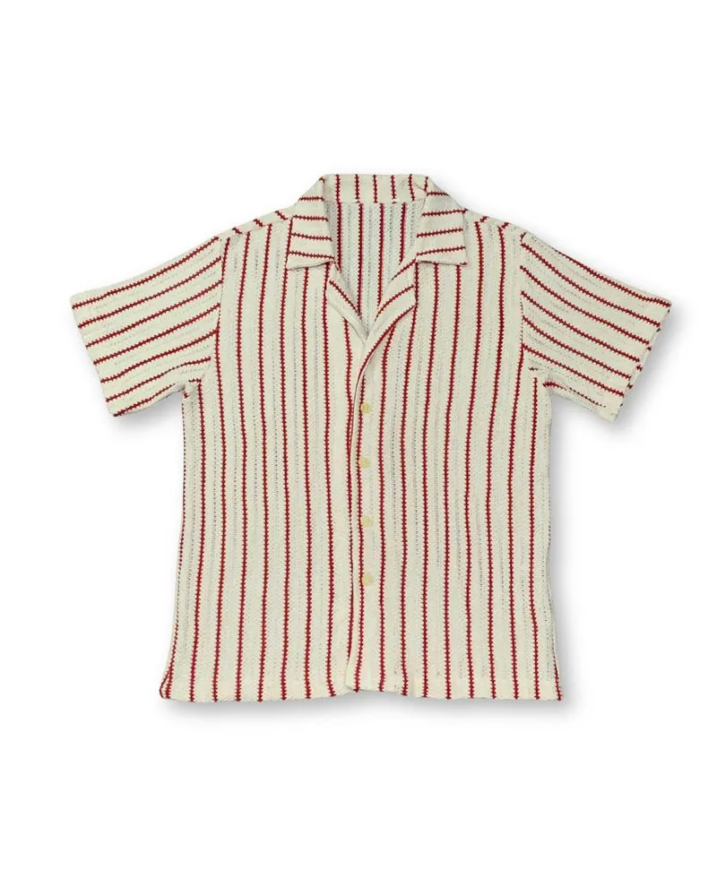 Zara Casual Shor Sleeve Knit Open Collar Beige x Red photo 1