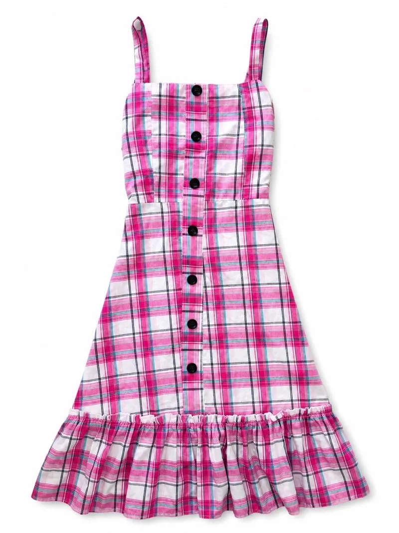 Pink Plaid Overall Dress photo 1