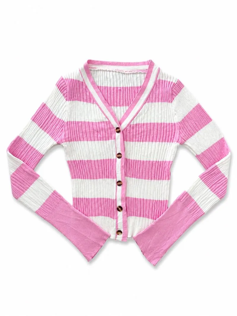 Pink Striped Knit Cardigan photo 1