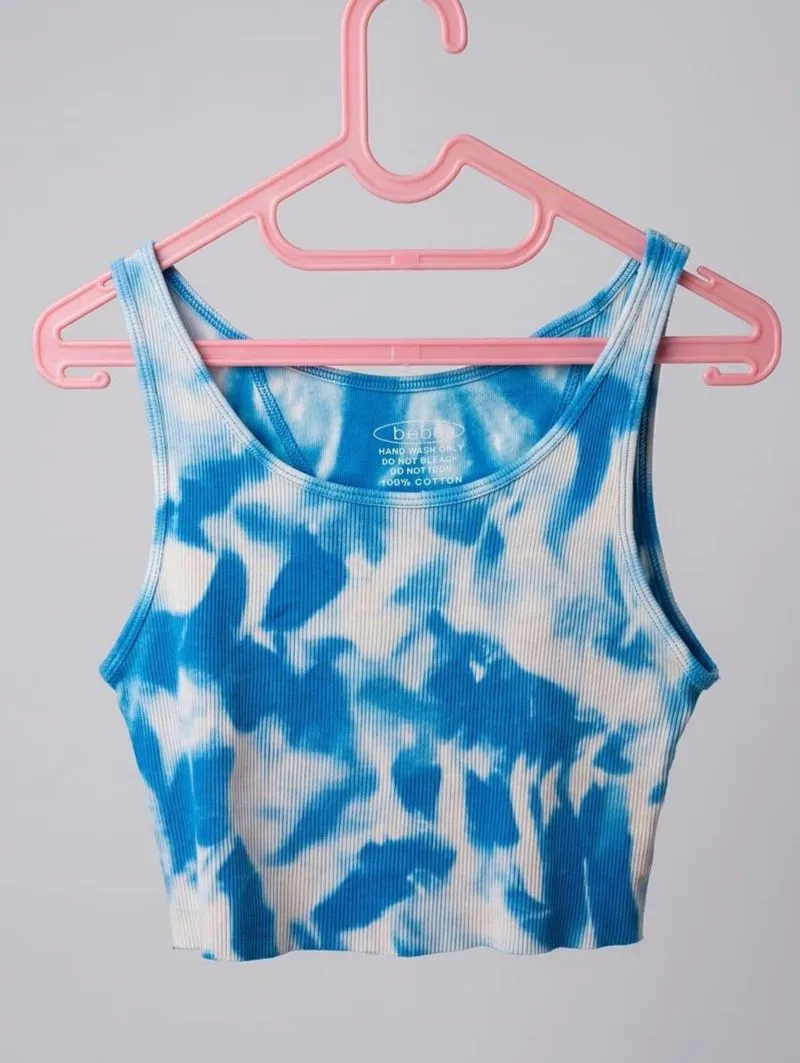 Bebe sleeveless crop tie dye knit top photo 1